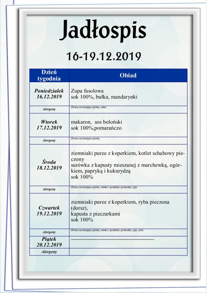 Przykładowy Jadłospis Dla Ucznia Szkoły Podstawowej Jadłospis Szkoła Podstawowa - Bursa Szkolna w Pniewach